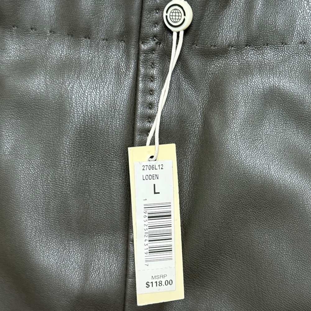 Max Studio Loden Faux Leather Midi Skirt in Dark Green Size Large